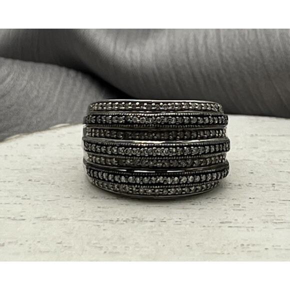JWBR 925 & Black Rhodium Seven Row Bridge Style Diamond Ring 8.69G / Sz 7 - Picture 1 of 7